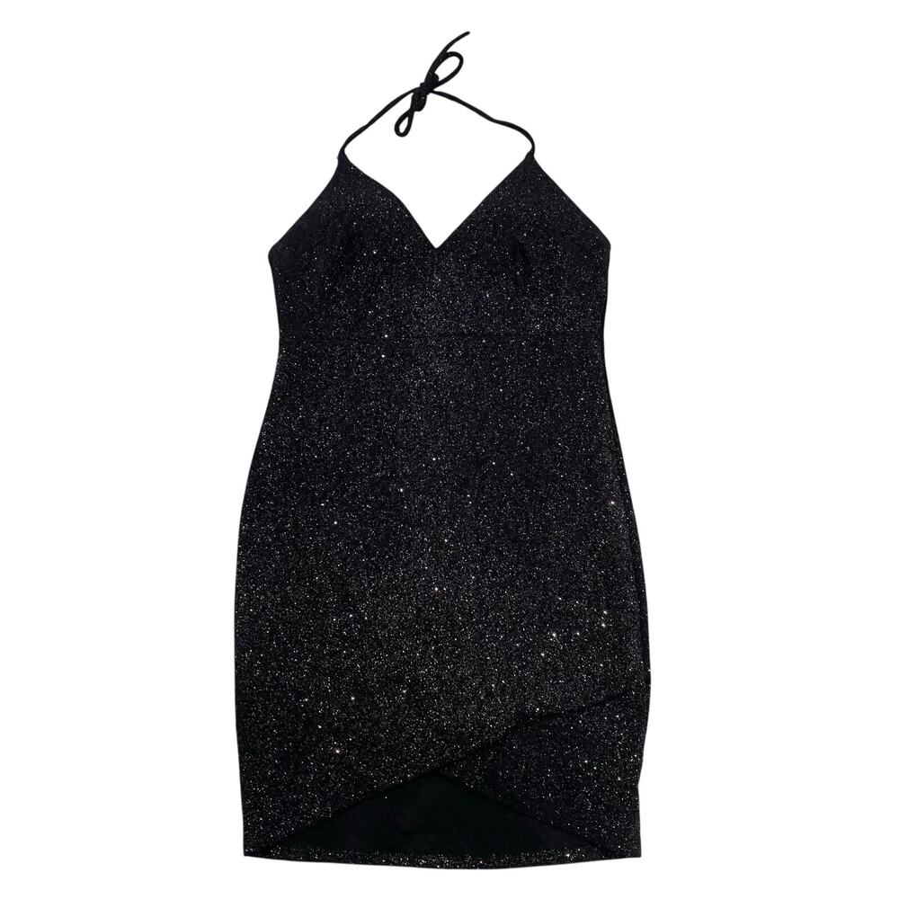 Windsor Sparkly Halter Dress, Asymmetrical Hem, Size Large